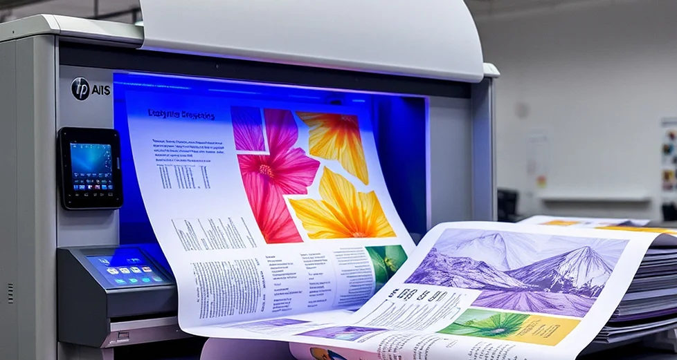 modern printing press creates colorful documents indoors generated by ai